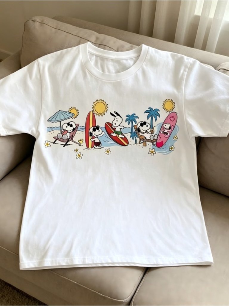 White Snoopy Funny Surfing Women Men T-Shirt Unisex